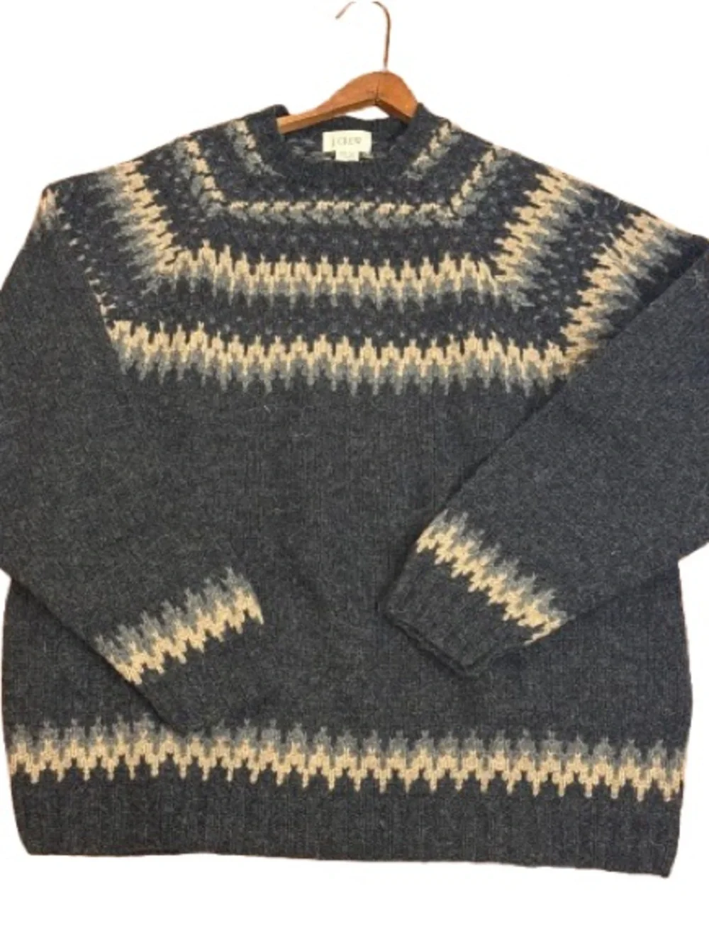 J.Crew Hand Knit Fair Isle Sweater Mens XL 100% Wool Nordic Crewneck